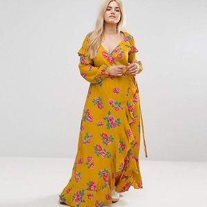 ASOS Curve Long Sleeve Wrap Maxi Dress in Bold Floral